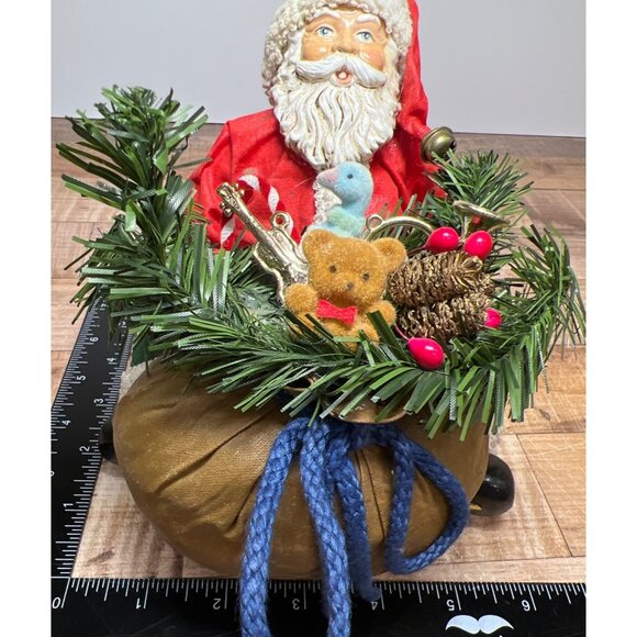 Vintage Fabric Mache Classic Santa Claus Sitting Toy Bag St Nick Detailed Art - Picture 7 of 9